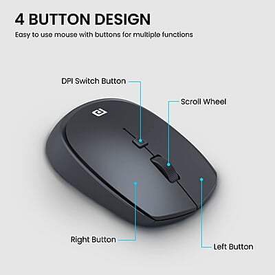 Portronics Toad 23 Wireless Optical Mouse with 2.4GHz, USB Nano Dongle, Optical Orientation, Click Wheel, Adjustable DPI Portronics Toad 23 Wireless Optical Mouse with 2.4GHz, USB Nano Dongle, Optical Orientation, Click Wheel, Adjustable DPI