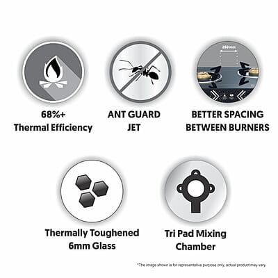 Preethi Alya Glass Top 2 Burner Gas Stove, Manual Ignition Preethi Alya Glass Top 2 Burner Gas Stove, Manual Ignition
