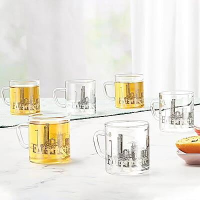 Borosil Vision Roma Tea n Coffee Classic Mug Set of 6 Pcs 210 ml | Borosillicate Glass, Microwave Safe, Scratch Resistance, Lightweight | for Chai, Green Tea, Milk
