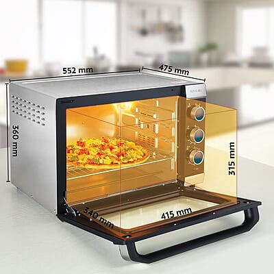 Borosil Prima 48 L Oven Toaster & Grill, Motorised Rotisserie & Convection Heating, 6 Heating Modes, Silver Borosil Prima 48 L Oven Toaster & Grill, Motorised Rotisserie & Convection Heating, 6 Heating Modes, Silver
