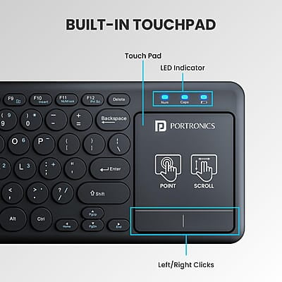 Portronics Bubble Pro Wireless Keyboard with Touchpad, Bluetooth & 2.4 GHz Dual Connectivity, Noiseless Keys