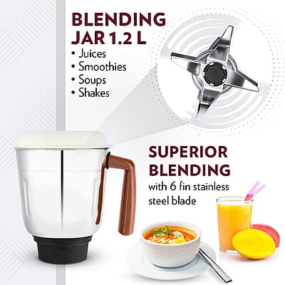 Borosil Home Star Mixer Grinder, For Wet/Dry Mixing & Grinding, 500 Watts, 3 Stainless Steel Jars(1.2 L Blending Jar, 800 ml Dry/Wet Grinder, 400 ml Chutney Jar), Mixie For Kitchen Borosil Home Star Mixer Grinder, For Wet/Dry Mixing & Grinding, 500 Watts, 3 Stainless Steel Jars(1.2 L Blending Jar, 800 ml Dry/Wet Grinder, 400 ml Chutney Jar), Mixie For Kitchen