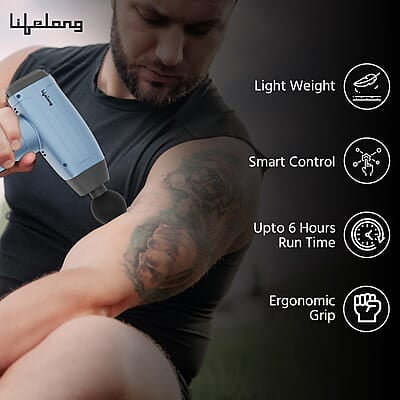 Lifelong Gun Massager Percussion for Full Body Pain Relief 6 Heads LED Touch 30 Speed Levels Premium Bag Lifelong Gun Massager Percussion for Full Body Pain Relief 6 Heads LED Touch 30 Speed Levels Premium Bag