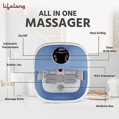 Lifelong Electric Foldable Foot Spa Massager with 8 Manual Massage Rollers, Digital Panel & Water Heating Technology Lifelong Electric Foldable Foot Spa Massager with 8 Manual Massage Rollers, Digital Panel & Water Heating Technology