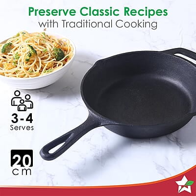 Wonderchef Forza Cast-Iron 20 cm Fry Pan, Pre-Seasoned Cookware, Induction Friendly, 3.8mm Wonderchef Forza Cast-Iron 20 cm Fry Pan, Pre-Seasoned Cookware, Induction Friendly, 3.8mm