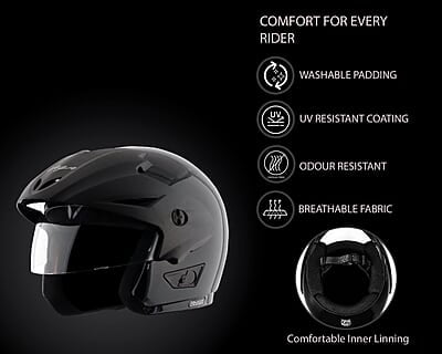 Vega Cruiser ISI Certified Matt Finish Lightweight & Compact with Peak Open Face Helmet for Men and Women with Clear Visor Vega Cruiser ISI Certified Matt Finish Lightweight & Compact with Peak Open Face Helmet for Men and Women with Clear Visor