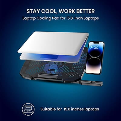 Portronics My Buddy Air 4 Laptop Cooling Pad with Triple Cooling Fans, Multi-Level Height Adjustable, Mobile Holder