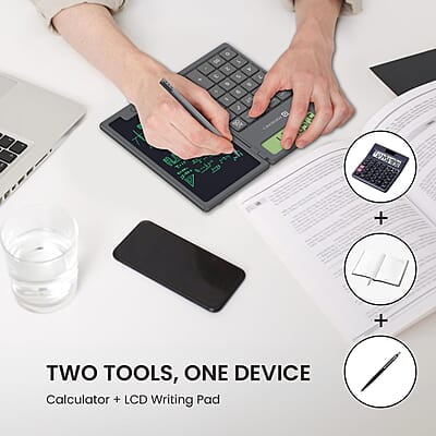 Portronics Ruffpad Calc 2-in-1 Calculator & LCD Writing Pad with 6.5 Inches Tablet, 12 Digits, Foldable Design, Stylus Pen for Students Portronics Ruffpad Calc 2-in-1 Calculator & LCD Writing Pad with 6.5 Inches Tablet, 12 Digits, Foldable Design, Stylus Pen for Students