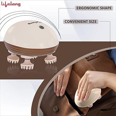 Lifelong Rechargeable Electric Head & Scalp Kneading Massager, 4 Speed Modes, Handheld Portable Head Massager for Hair Growth