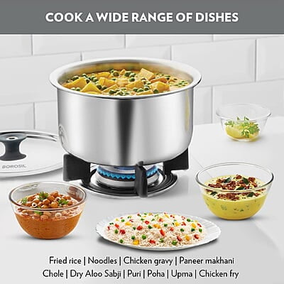Borosil Cookfresh Tri-ply Stainless Steel Tope with Lid, Induction Friendly, 1 L, 14 cm Dia Borosil Cookfresh Tri-ply Stainless Steel Tope with Lid, Induction Friendly, 1 L, 14 cm Dia