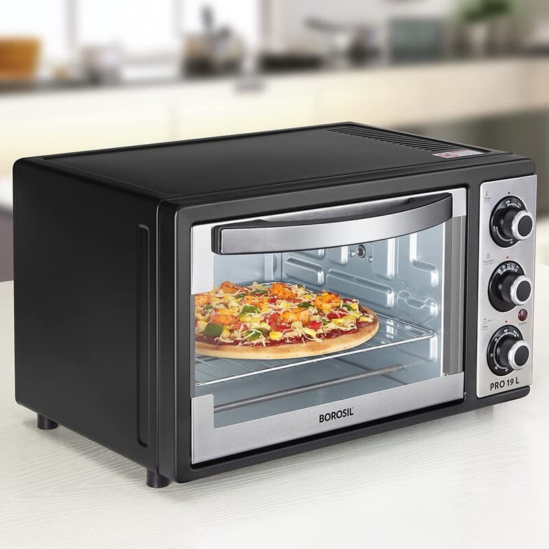 Borosil Pro 19 Liters Oven Toaster & Griller, Motorised Rotisserie, Stay-on Function, 5 Heating Modes, Black