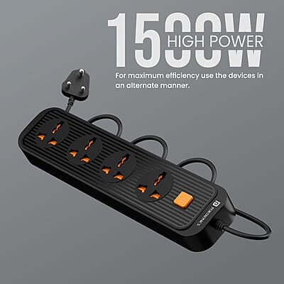 Portronics Power Plate 12 Extension Board with 4 Universal Sockets, 2 Meter Long Cord, 1500 Watt, Fireproof Material Portronics Power Plate 12 Extension Board with 4 Universal Sockets, 2 Meter Long Cord, 1500 Watt, Fireproof Material