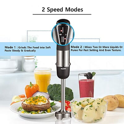 AGARO Marvel 800 Watts Hand Blender With Chopper, Jar & Whisker, 2 Variable Speed Modes & Speed Regulator AGARO Marvel 800 Watts Hand Blender With Chopper, Jar & Whisker, 2 Variable Speed Modes & Speed Regulator