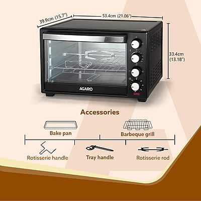 AGARO Marvel 38 Liters Oven Toaster Griller,Motorised Rotisserie&Convection Cake Baking Otg With 3 Heating Mode ,(Black),1600 Watts AGARO Marvel 38 Liters Oven Toaster Griller,Motorised Rotisserie&Convection Cake Baking Otg With 3 Heating Mode ,(Black),1600 Watts