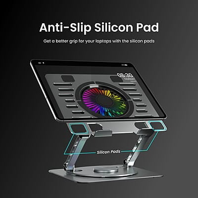 Portronics My Buddy Spinlight Laptop Stand with Cooling Fan, 360° Rotating Base, Adjustable Height Portronics My Buddy Spinlight Laptop Stand with Cooling Fan, 360° Rotating Base, Adjustable Height