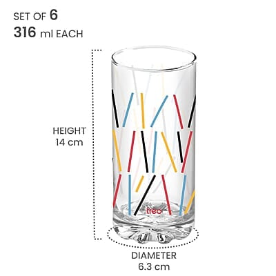 Treo by Milton D Ziner Torrent Glass Set of 6, 316 ml, Multicolored Stripes Treo by Milton D Ziner Torrent Glass Set of 6, 316 ml, Multicolored Stripes
