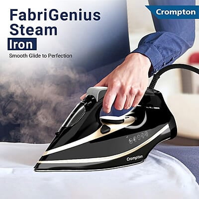 Crompton Fabrigenius 2000 W Steam Iron with 380 ml Water Tank, Upto 40g /min Steam Output and Ceramic Coating Soleplate Crompton Fabrigenius 2000 W Steam Iron with 380 ml Water Tank, Upto 40g /min Steam Output and Ceramic Coating Soleplate