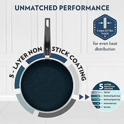 Borosil ProChef Non-Stick Aluminum Fry Pan 24 cm | Gas Stove Compatible, Thick Uniform Body for Even Heating, Dishwasher Safe | 5 Layer Nonstick Coating, PFOA Free | 1 Year Warranty | Blue