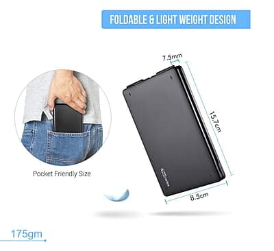 Portronics Chicklet Foldable QWERTY Keyboard, Mini Pocket Sized, Rechargeable, Bluetooth Wireless, One Touch Connect Button Portronics Chicklet Foldable QWERTY Keyboard, Mini Pocket Sized, Rechargeable, Bluetooth Wireless, One Touch Connect Button
