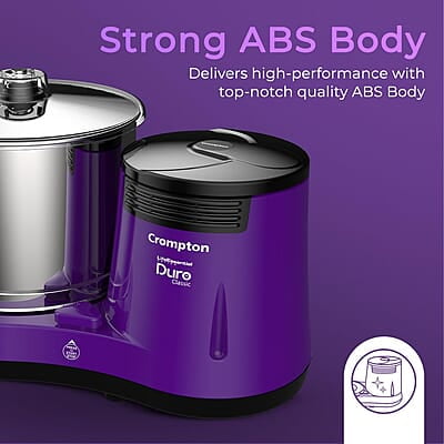 Crompton's Duro Classic Wet Grinder with 150W Motor for Uniform Grinding, High Grade 2L Stainless Steel Drums, Strong ABS Body Crompton's Duro Classic Wet Grinder with 150W Motor for Uniform Grinding, High Grade 2L Stainless Steel Drums, Strong ABS Body