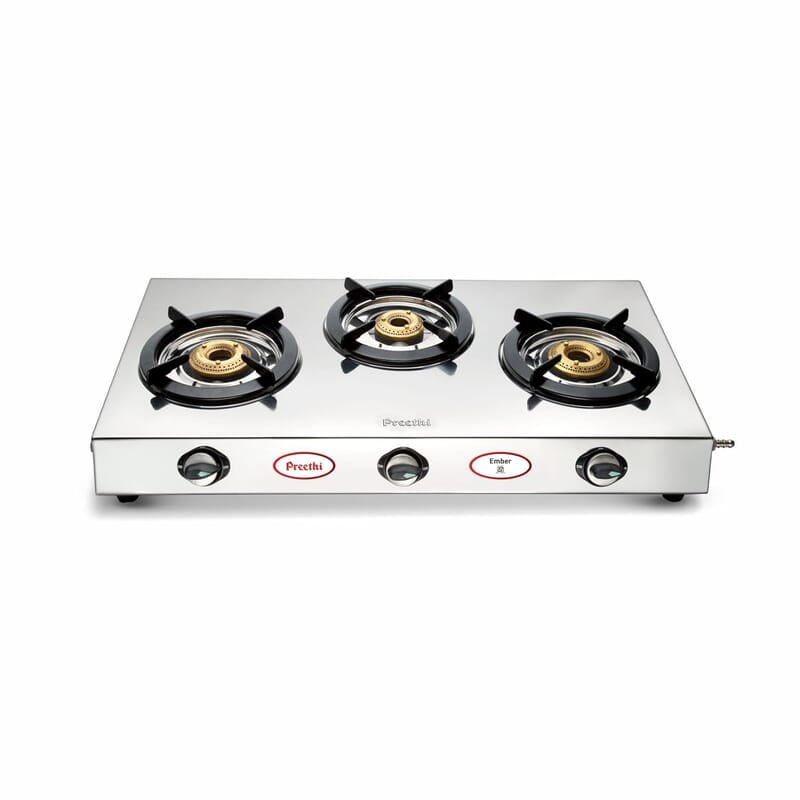 Preethi Ember Stainless Steel 3-Burner Gas Stove Preethi Ember Stainless Steel 3-Burner Gas Stove