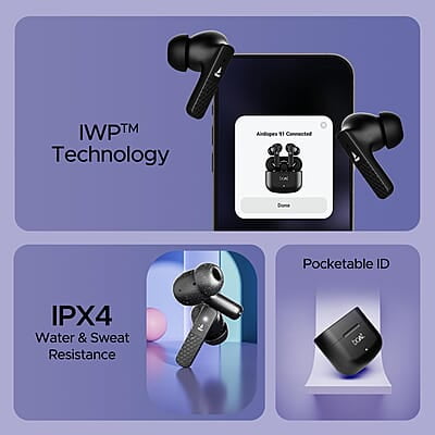 boAt Airdopes 91 Truly Wireless in Ear Ear Buds w/ 45 hrs Playtime, Beast Mode with 50 ms Low Latency, Dual Mics with ENx Tech, ASAP Charge, IWP Tech, IPX4 & Bluetooth v5.3 boAt Airdopes 91 Truly Wireless in Ear Ear Buds w/ 45 hrs Playtime, Beast Mode with 50 ms Low Latency, Dual Mics with ENx Tech, ASAP Charge, IWP Tech, IPX4 & Bluetooth v5.3