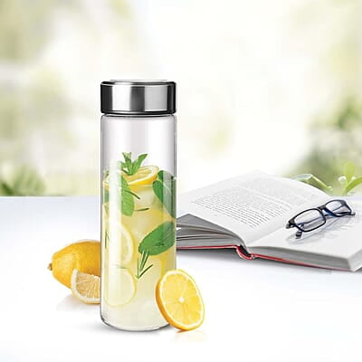 Treo by Milton Borosilicate Crysta Glass Bottle, 500 ml, Brush Steel