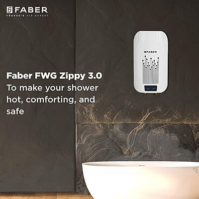 Faber Zippy Instant Geyser 3 Litre 3000W Powerful Heating Superior Energy Efficiency Faber Zippy Instant Geyser 3 Litre 3000W Powerful Heating Superior Energy Efficiency
