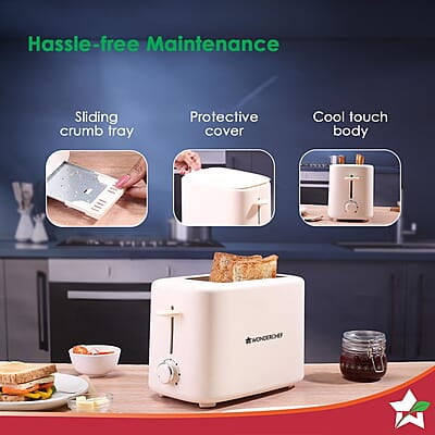 Wonderchef Bellagio 2-Slice Pop-up Toaster with Lid Cover 800 Watt 7- Level Browning Controls Wonderchef Bellagio 2-Slice Pop-up Toaster with Lid Cover 800 Watt 7- Level Browning Controls