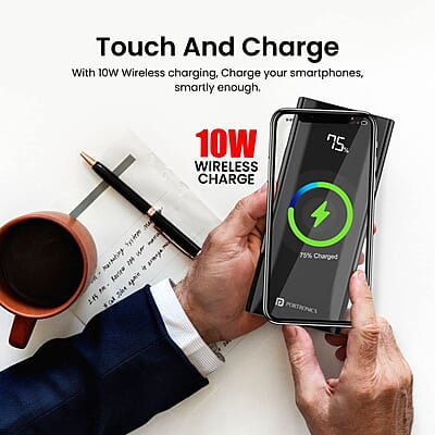Portronics Power 10 10000 mAh 22.5 W PD Fast Charging 15W Li-Polymer Premium Edition Wireless Power Bank Portronics Power 10 10000 mAh 22.5 W PD Fast Charging 15W Li-Polymer Premium Edition Wireless Power Bank