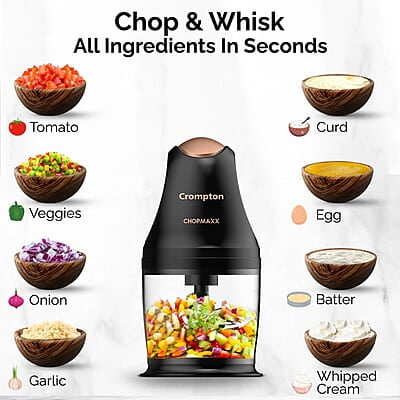 Crompton ChopMaxx Electric Vegetable Chopper 300 Watts Motors Twin S-Shaped Ninja food grade blades Crompton ChopMaxx Electric Vegetable Chopper 300 Watts Motors Twin S-Shaped Ninja food grade blades