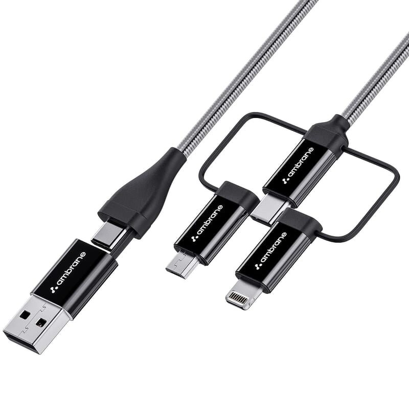 Ambrane 6-in-1 60W Fast Charging Cable with Micro, Type C & iPhone Support, Compatible with all devices Ambrane 6-in-1 60W Fast Charging Cable with Micro, Type C & iPhone Support, Compatible with all devices