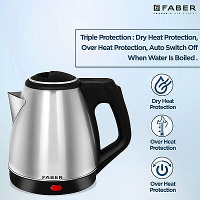 Faber Electric Kettle with Stainless Steel Body, FK 1.2 litres boiler for Water, SS Faber Electric Kettle with Stainless Steel Body, FK 1.2 litres boiler for Water, SS