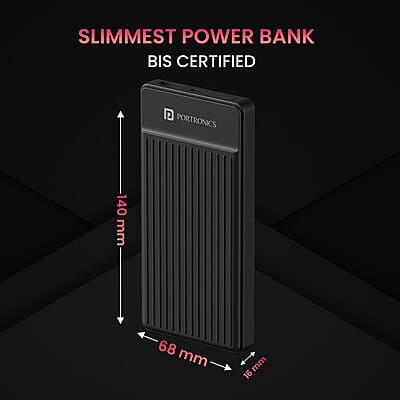 Portronics Luxcell B 10K 10000 mAh 22.5W Fast Charging Power Bank, Ultra Slim Power Bank with Mach USB-A Output, Type C PD Output Portronics Luxcell B 10K 10000 mAh 22.5W Fast Charging Power Bank, Ultra Slim Power Bank with Mach USB-A Output, Type C PD Output