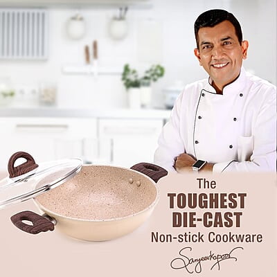 Wonderchef Duralife Die-cast 24 cm Kadhai with lid 5 Layer 2.5 litres Ivory