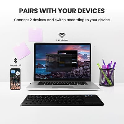 Portronics Bubble Pro Wireless Keyboard with Touchpad, Bluetooth & 2.4 GHz Dual Connectivity, Noiseless Keys