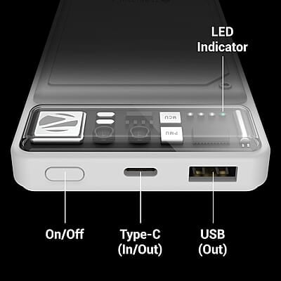 ZEBRONICS MW61 Wireless Power Bank, 10000 mAh, Rapid Charge, Built-in Wireless Charging Pad, Outputs - 22.5W Wired | 15W Wireless, Type C PD 3.0, LED Indicator