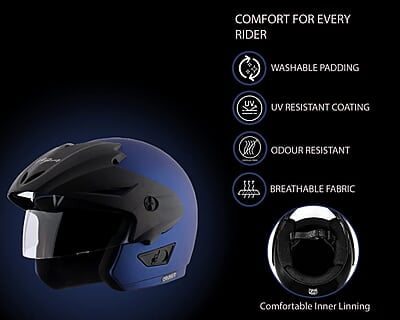 Vega Cruiser ISI Certified Matt Finish Lightweight & Compact with Peak Open Face Helmet for Men and Women with Clear Visor Vega Cruiser ISI Certified Matt Finish Lightweight & Compact with Peak Open Face Helmet for Men and Women with Clear Visor