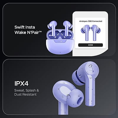 boAt Newly Launched Airdopes 300 Premium Truly Wireless in-Ear Earbuds with 4 Mics AI-ENx Spatial Audio, 50HRS Playtime, Multipoint Connection, ASAP Charge, Hearables App Support boAt Newly Launched Airdopes 300 Premium Truly Wireless in-Ear Earbuds with 4 Mics AI-ENx Spatial Audio, 50HRS Playtime, Multipoint Connection, ASAP Charge, Hearables App Support