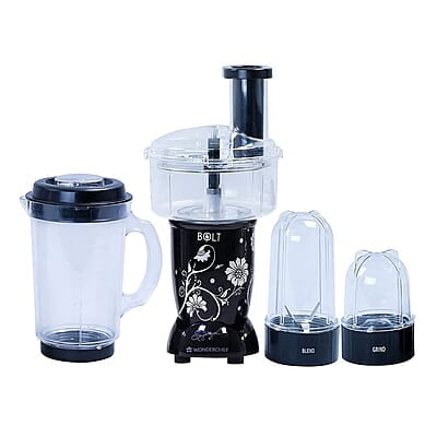 Wonderchef Nutri-blend BOLT Food Processor & Atta Kneader 600W 22000 RPM 4 unbreakable jars Black Wonderchef Nutri-blend BOLT Food Processor & Atta Kneader 600W 22000 RPM 4 unbreakable jars Black