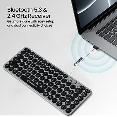 Portronics Bubble 2.0 Wireless Keyboard with Bluetooth + 2.4 GHz Receiver, Connect 3 Devices, Compact TKL Size, 10m Working Range