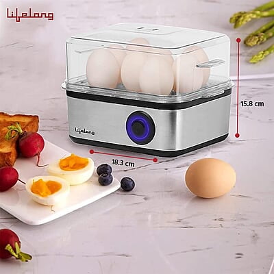 Lifelong 2-in1 Egg Boiler and Poacher 500-Watt Boil 8 eggs, Poach 4 eggs, Easy to clean 3 Boiling Modes