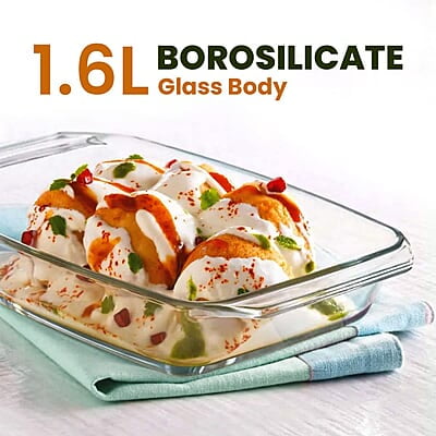 AGARO Elite Borosilicate Glass Baking Tray for Kitchen, 1600 ml Rectangle AGARO Elite Borosilicate Glass Baking Tray for Kitchen, 1600 ml Rectangle