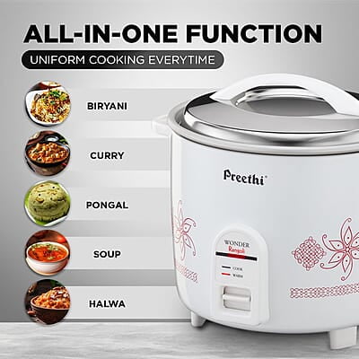 Preethi Electric Rice Cooker, 1 Litre, Single Pan, Anodized and Rustproof Aluminium Pan Preethi Electric Rice Cooker, 1 Litre, Single Pan, Anodized and Rustproof Aluminium Pan