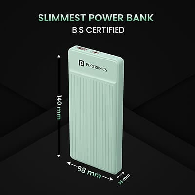 Portronics Luxcell B 10K 10000 mAh 22.5W Fast Charging Power Bank, Ultra Slim Power Bank with Mach USB-A Output, Type C PD Output Portronics Luxcell B 10K 10000 mAh 22.5W Fast Charging Power Bank, Ultra Slim Power Bank with Mach USB-A Output, Type C PD Output
