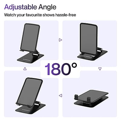 Ambrane Metallic Mobile Holder for All Smartphones, Tabs, Kindle, iPad Mobile Holding Tabletop Stand, 180 Perfect View, Height Adjustment, Foldable Design Twistand Pro Ambrane Metallic Mobile Holder for All Smartphones, Tabs, Kindle, iPad Mobile Holding Tabletop Stand, 180 Perfect View, Height Adjustment, Foldable Design Twistand Pro