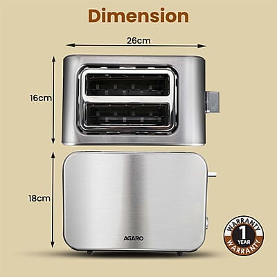 AGARO GRAND 2 Slice Stainless Steel Pop Up Toaster 850W