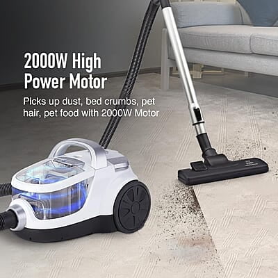 KENT Force Cyclonic Vacuum Cleaner KSL 160 2000W Washable HEPA Filter Low Noise Rubberized Wheels Multiple Accessories Bagless Design Auto Cord Retractor White/Silver KENT Force Cyclonic Vacuum Cleaner KSL 160 2000W Washable HEPA Filter Low Noise Rubberized Wheels Multiple Accessories Bagless Design Auto Cord Retractor White/Silver