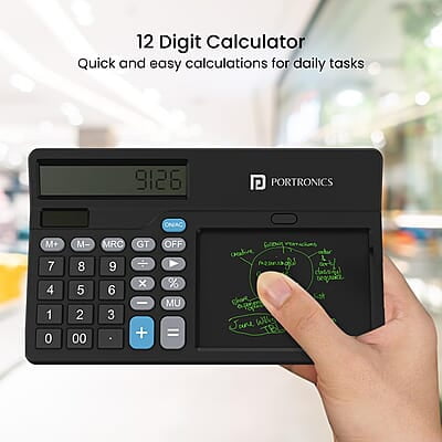 Portronics Ruffpad Calc 2 2-in-1 Calculator & LCD Writing Pad with 14.4 cm Writing Area, Multi Function Digital Calculator Stylus Pen for Students Portronics Ruffpad Calc 2 2-in-1 Calculator & LCD Writing Pad with 14.4 cm Writing Area, Multi Function Digital Calculator Stylus Pen for Students