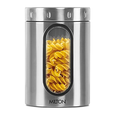 MILTON Steel Crispy 2000 Storage Jar, 2 Litres, Silver  Light Weight Odour Proof  Dishwasher Safe